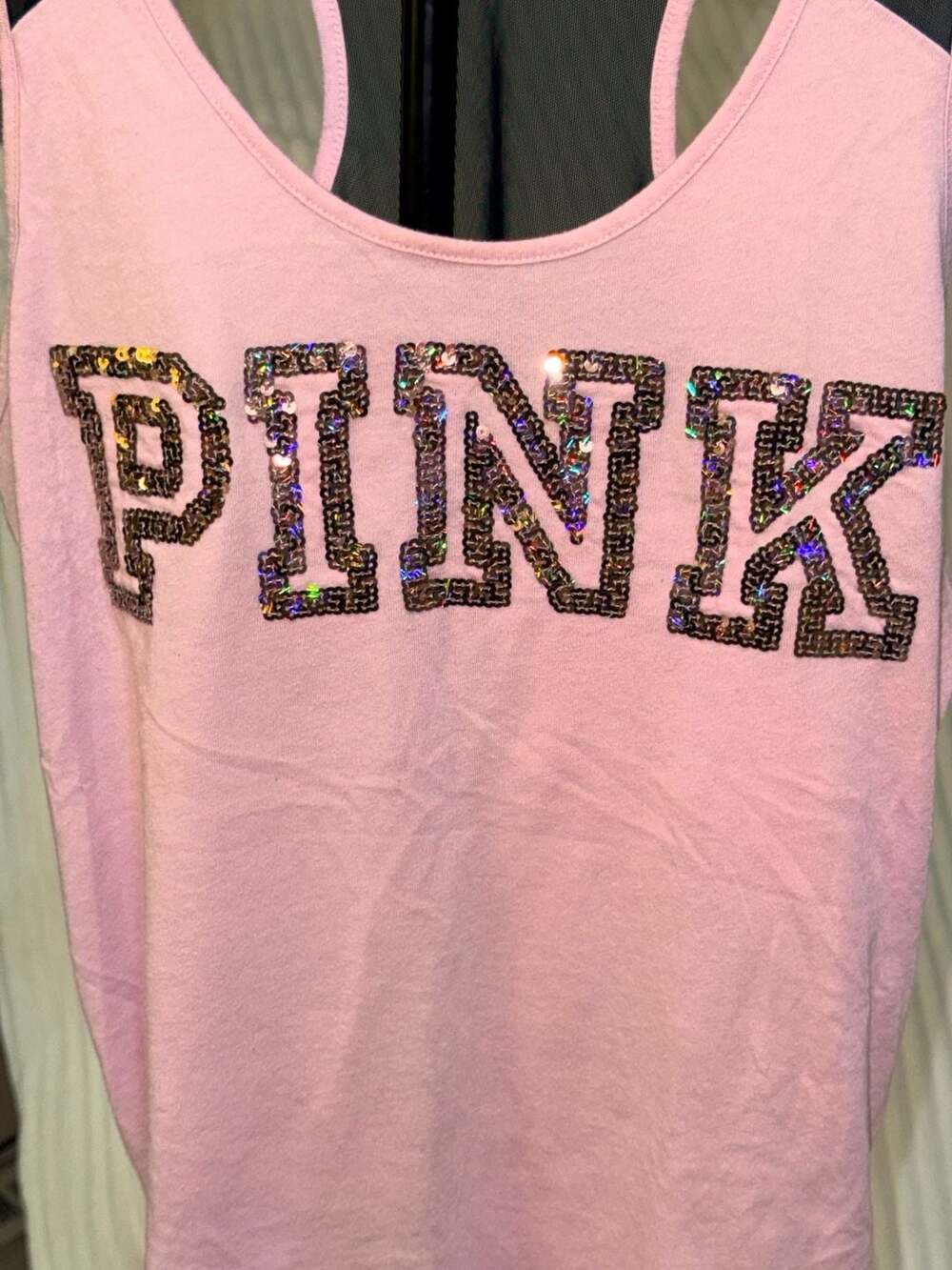 Vs pink Mesh Racerback bling tank new size Small Chalk Rose logo